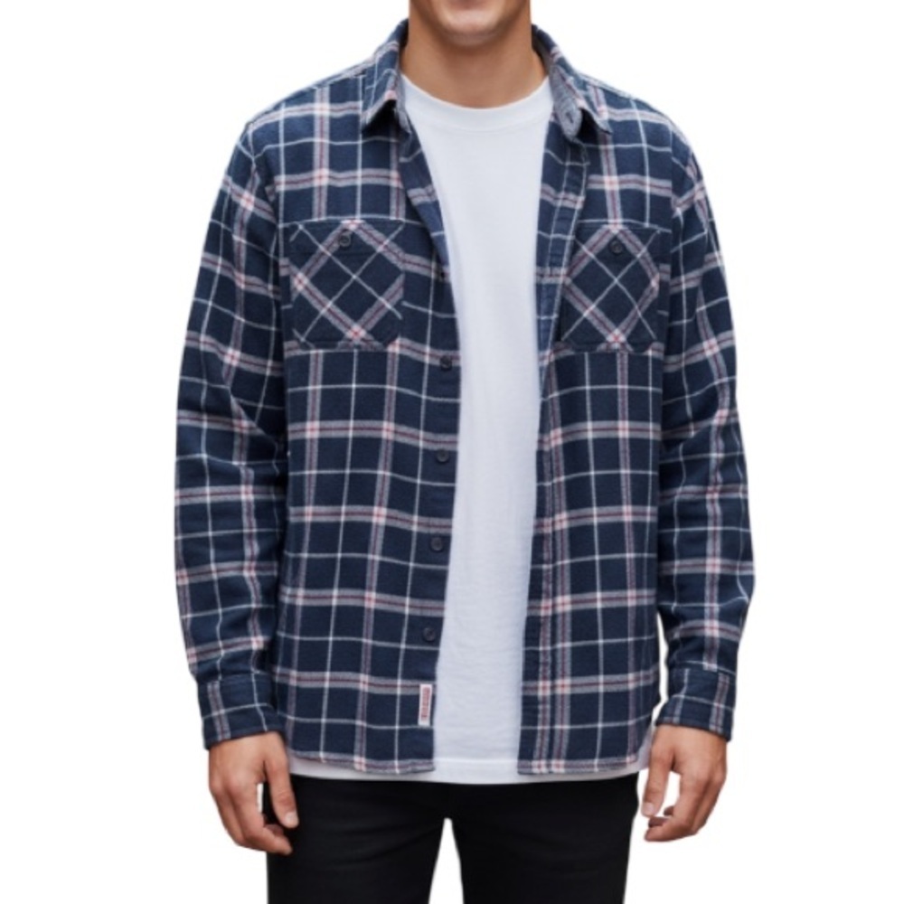 Wrangler Men's Plaid Flannel Shirt Black Red White Long Sleeve Button Up XL